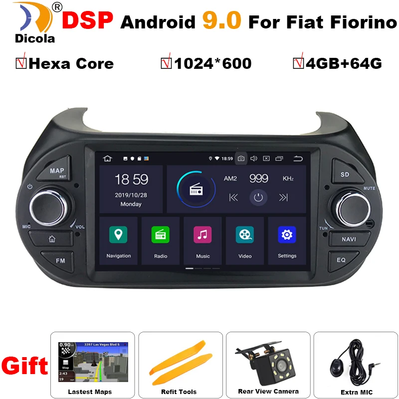 " DSP 4G+ 64G Android 9,0 автомобильный dvd стерео радио gps навигация для Fiat Fiorino Qubo Citroen Nemo peugeot Bipper авто мультимедиа