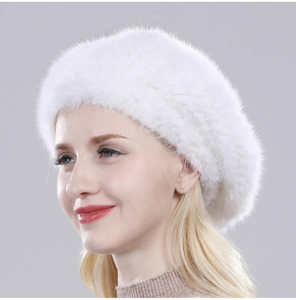 Hot Sale Russia Women Winter Real Mink Fur Berets Hat Hand Knitted Real Natural Mink Fur Cap Lady Luxury Real Mink Fur Hats