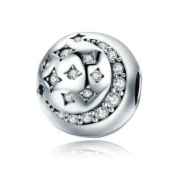 

Qikaola 925 Sterling Silver Moon & Star Stopper Clip Sparkling CZ Beads fit Bracelet for Women DIY Jewelry Making CMC813