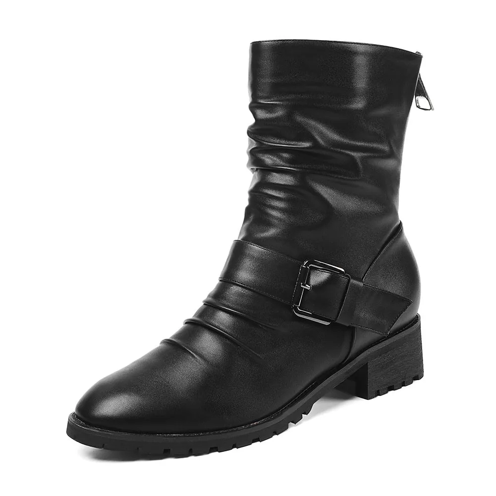 Lapolaka/Брендовая женская обувь на не сужающемся книзу массивном каблуке с ремешком и пряжкой; большие размеры 52; женские повседневные удобные осенние ботинки в стиле ретро; женская обувь - Цвет: black