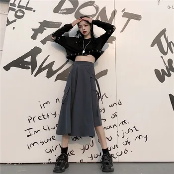 

kpop Blackpink lisa same korean summer Retro loose mini skirt women streetwear irregular High waist tooling skirt female clothes