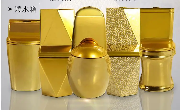 

Golden egg toilet, noble gold and diamond toilet at night, wall row of golden toilets