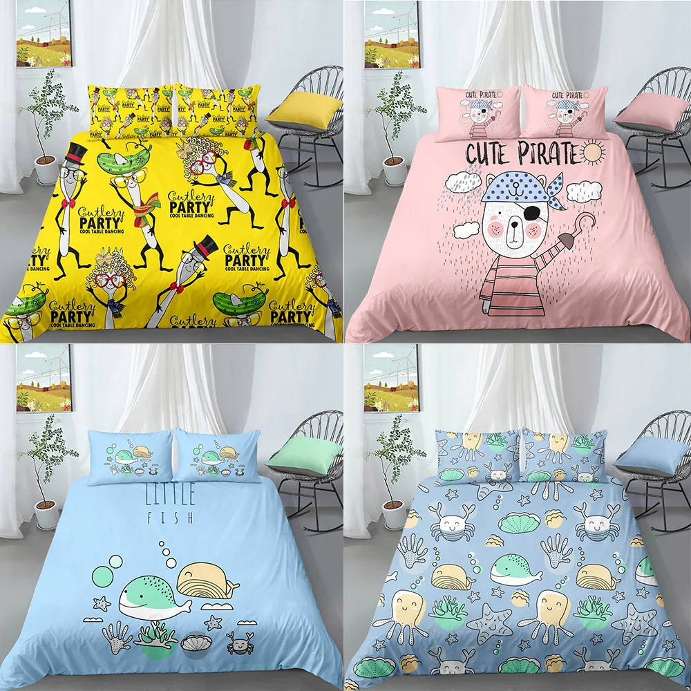 

3D printed cartoon pattern 2/3pcs fashionable modern household quilt/duvet cover pillowcase Twin Double Full Queen King Size