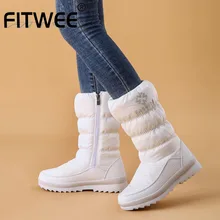 FITWEE, большие размеры 35-44, женские зимние ботинки, плюшевая Повседневная зимняя теплая обувь на молнии, женские модные ботинки средней длины до голени на толстой подошве