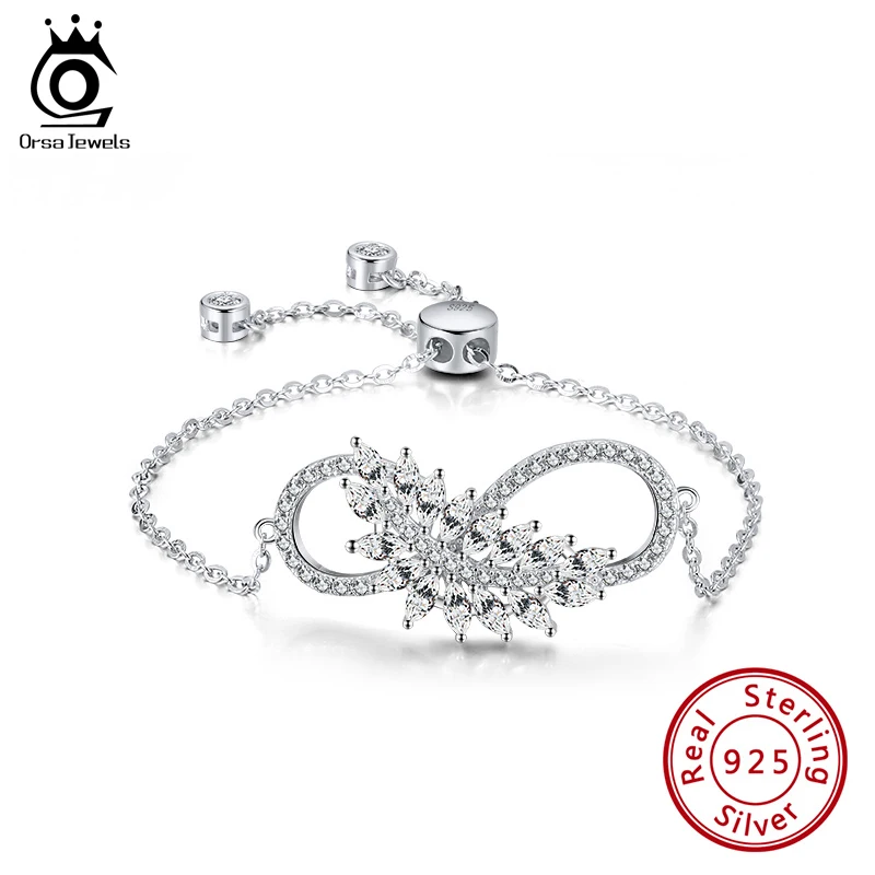 ORSA JEWELS 925 пробы Серебряный Бесконечность лист Шарм Браслеты для женщин тонкие