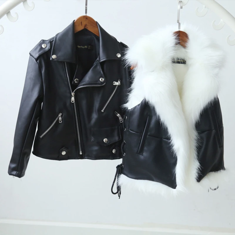 2 предмета кожаные куртки и жилетки из искусственного меха для девочек зимние
