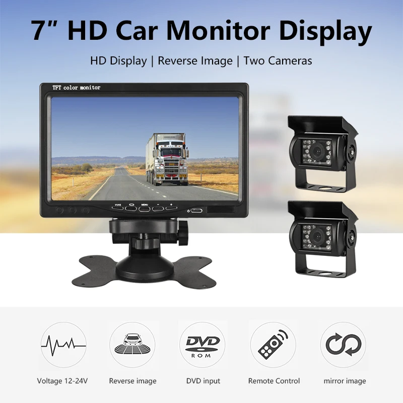 

7 Inch LCD Rear View Camera Wired Car Monitor Two Track Rear Camera Monitor for Truck Bus Parking Rear View System