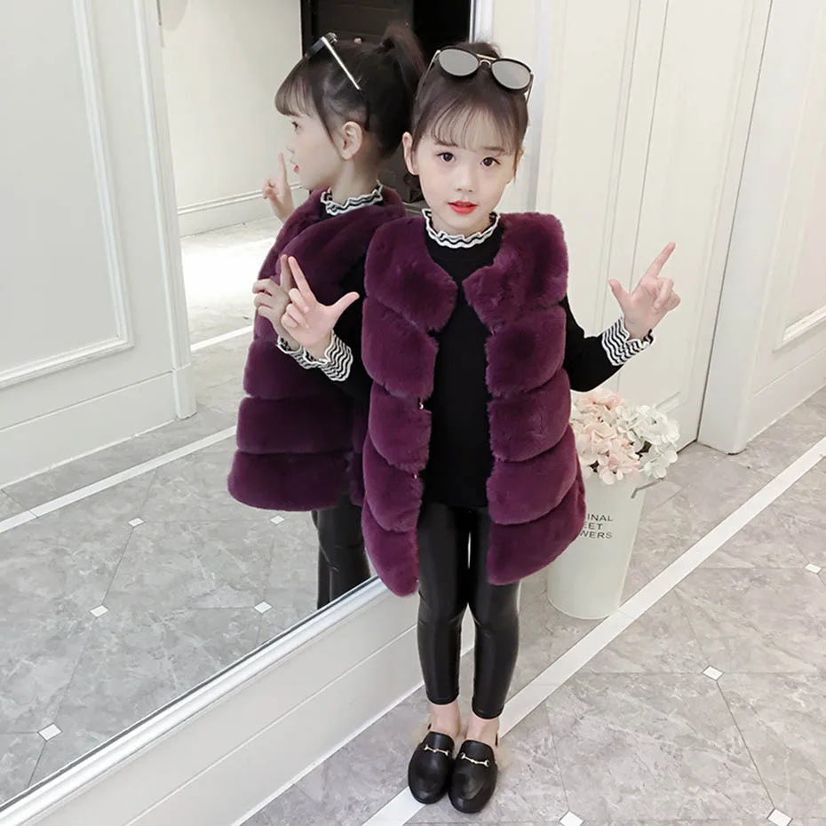 Жилет для девочек, Модный меховой жилет теплая детская верхняя одежда для девочек Осенняя детская зимняя одежда в Корейском стиле для девочек, вечерние