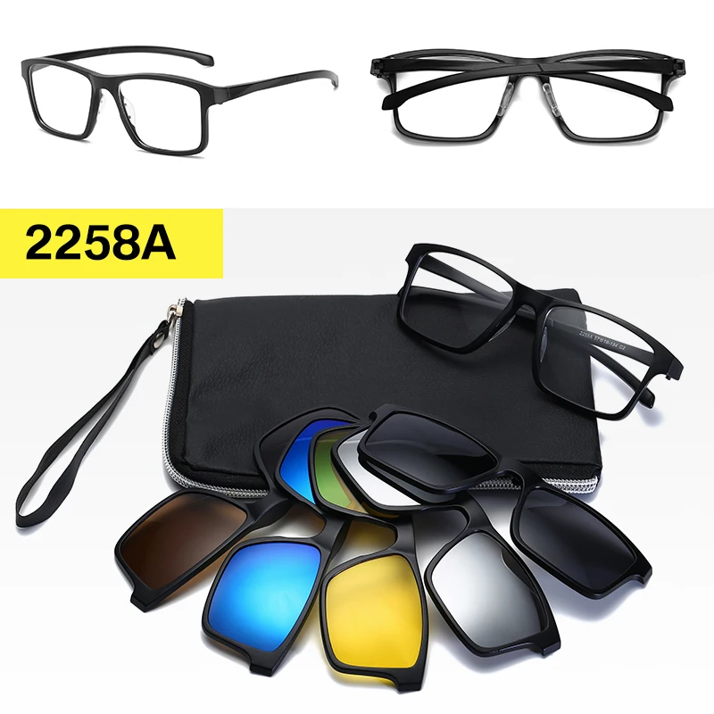 Поляризационные солнцезащитные очки longkeader для мужчин и женщин, 5 в 1, солнцезащитные очки на застежке TR90, оптические оправы для очков, зеркальные очки - Цвет линз: 2258