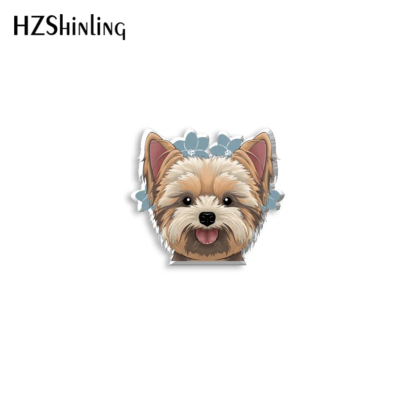 2021 New Yorkie Acrylic Lapel Pin Epoxy Dog Butterfly Clasp Pin