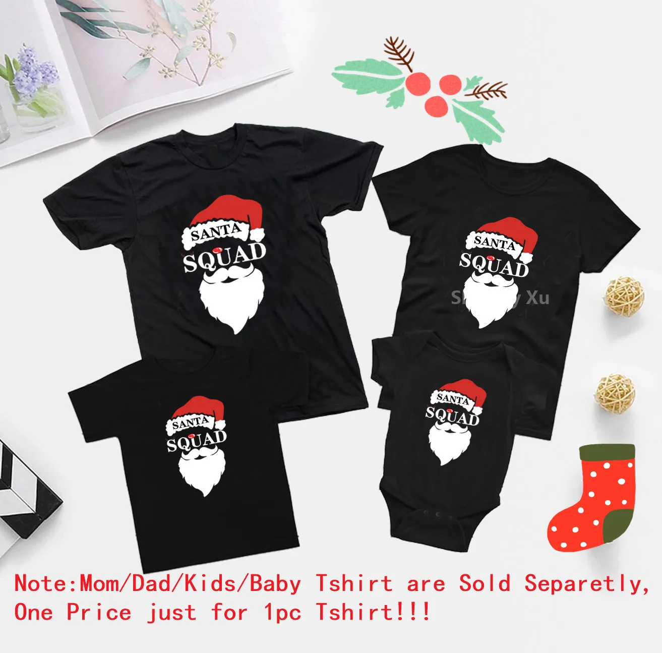 thumbnail image 1 of Camiseta navideña a juego para toda la familia, estampado divertido de Papá Noel, apariencia familiar, ropa para papá, mamá, niño y bebé, mono para bebé, ropa a juego para toda la familia, 1 of 5