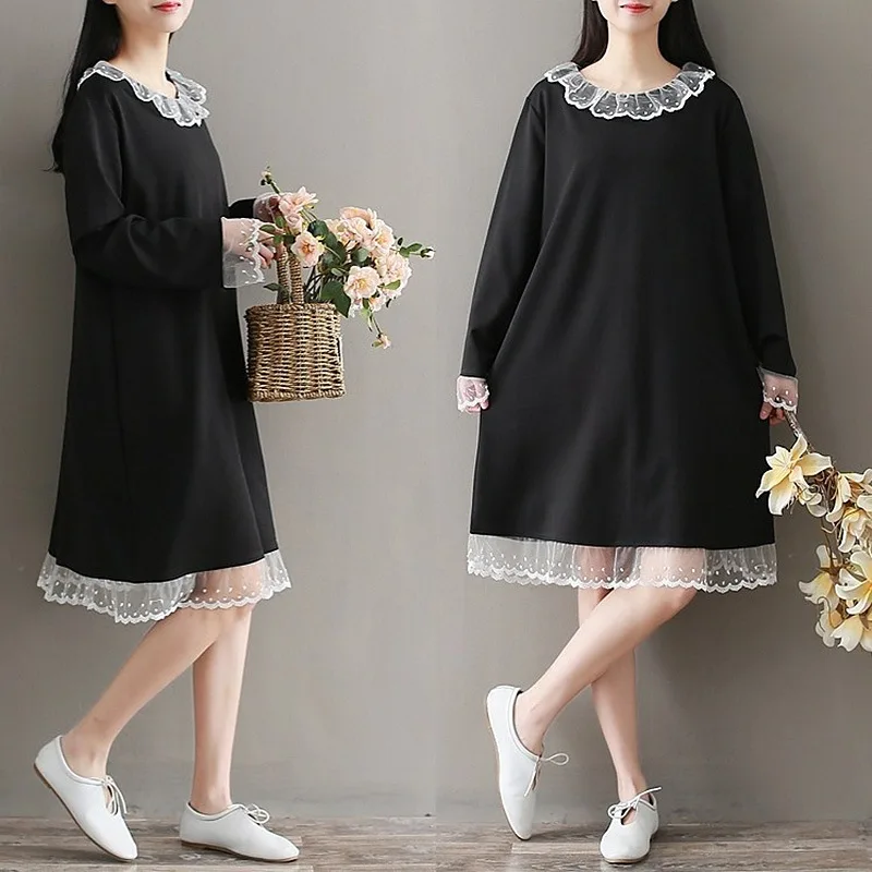 

Korean-style Spring And Autumn Long-sleeved T-shirt Women's Mid-length Loose-Fit Clothes Large Size Versatile Base Shirt WOMEN'S