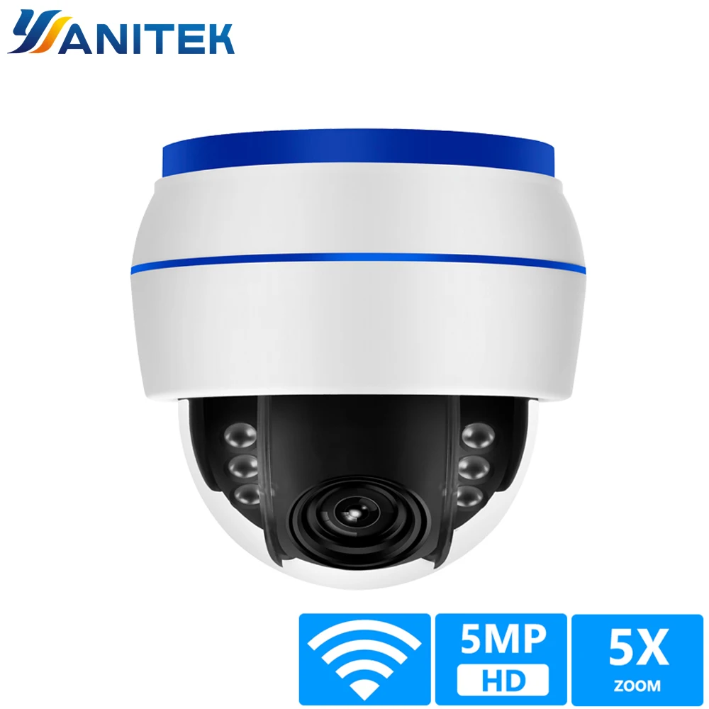 

5MP 5X Zoom 2.7-13.5mm Wireless Speed Dome PTZ IP Camera Wifi 1080P Auto Focus Indoor Audio SD Card IR Night Onvif P2P Cloud