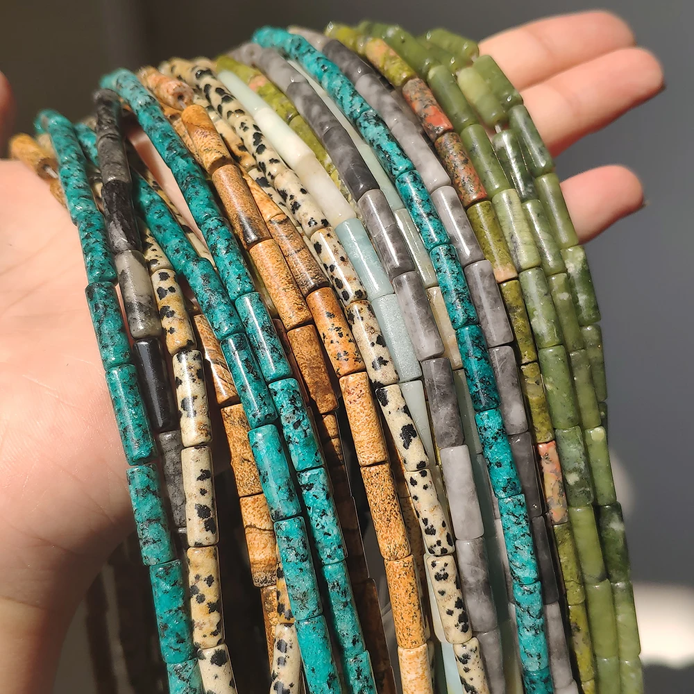 

Natural Stones Tube Bead Sediment Jaspers Jades Loose Cylinder Beads for Jewelry Making DIY Bracelet Accessories 15" 13x4mm