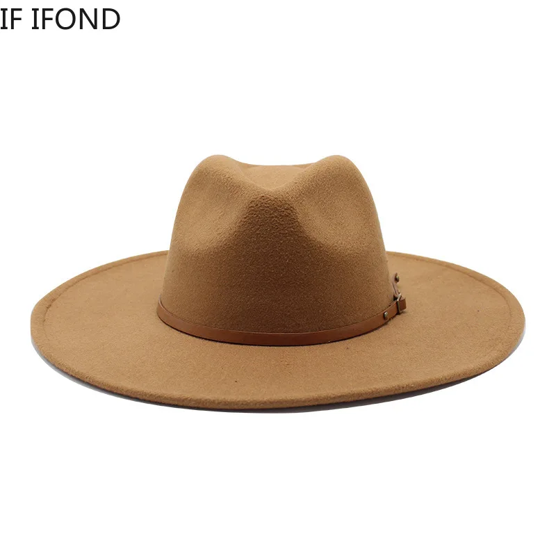 New Big Wide Brim Winter wool solid Classic fedoras cap