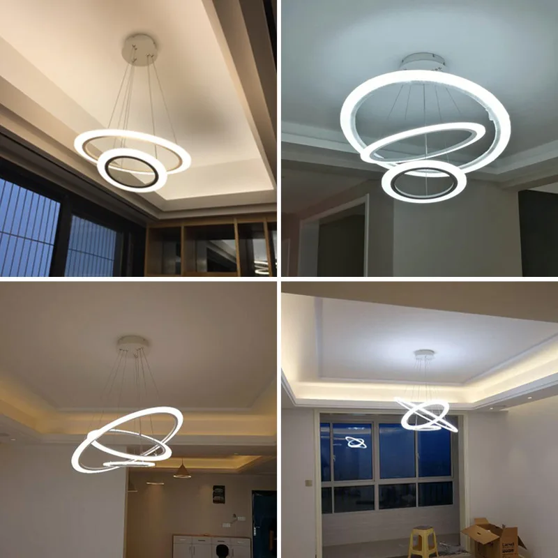 Black/White Modern LED Chandelier Lighting For Living Room Bedroom Dining Room Kitchen Round Acrylic Deco Chandeliers Home Lamp