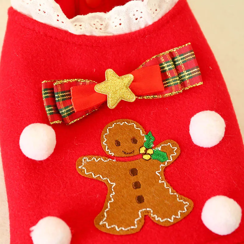 Рождественское красное платье с изображением собаки осень-зима, рисунок «Имбирный пряник» человечка собачки юбка В стиле принцессы Щенок сумка на плечо сумка из кожи плюшевый Рождественский Платья для кошек XS S M L XL