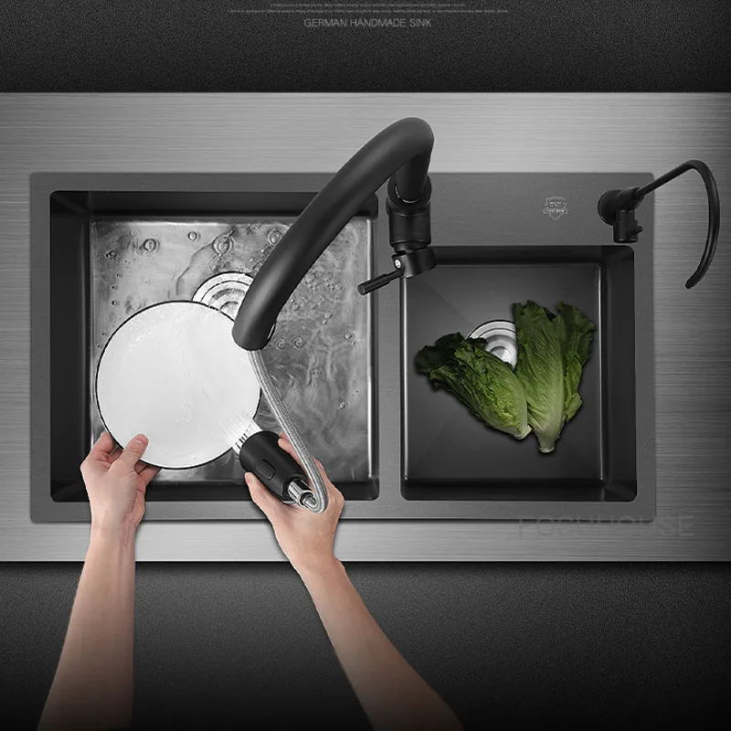 Kitchen Sink Double Trough Black Kitchen Nano Sink 304 Stainless Steel Household s Accessories