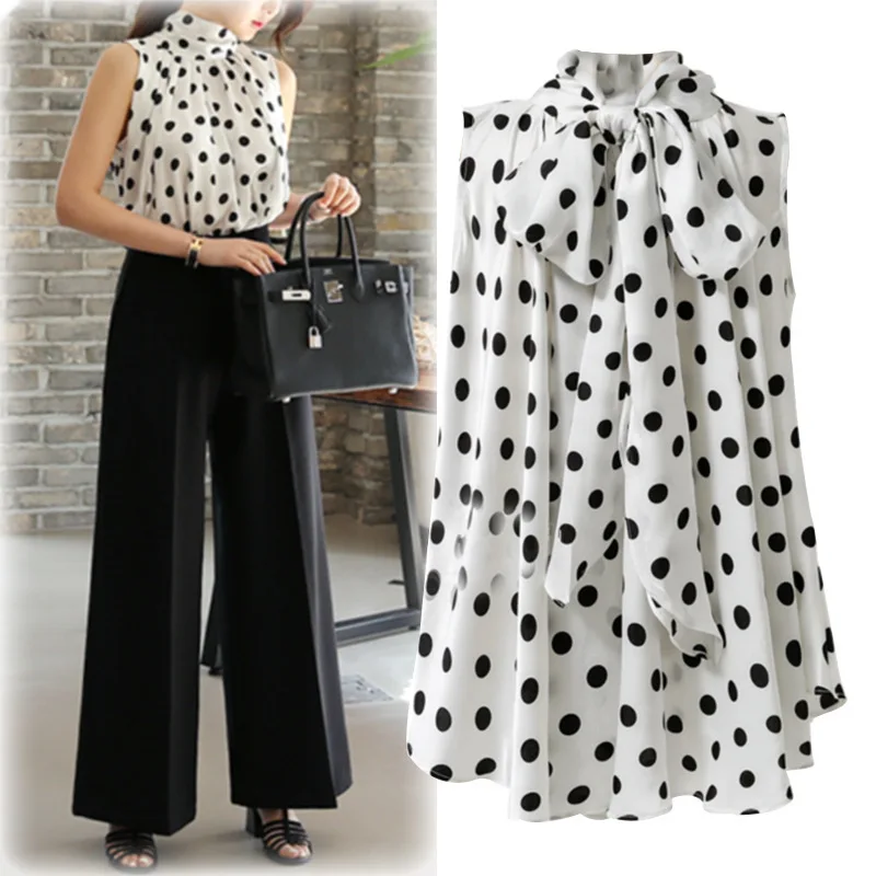 

2019 Summer New Large Size Was Thin Wave Point Sleeveless Women's Comfortable Shirt Trend Shirts Autumn Dot Print Tops Korean