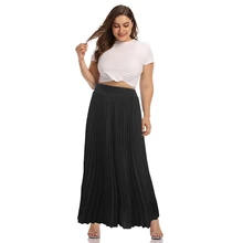 Женская юбка faldas mujer moda, однотонная плиссированная юбка средней длины с высокой талией, эластичная юбка, акция, женская черная длинная юбка