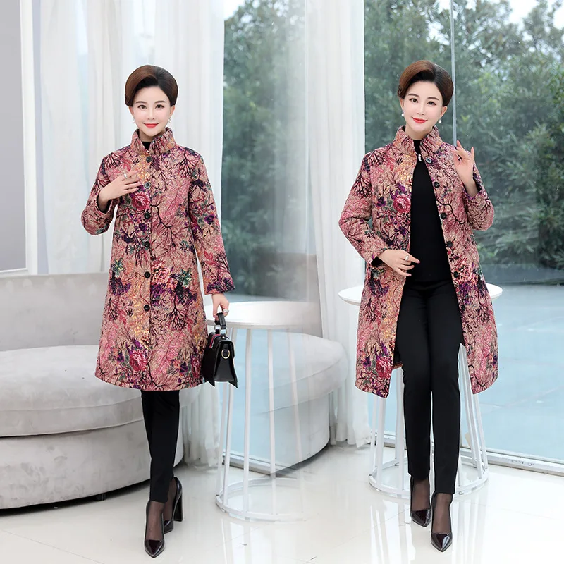 

Photo Shoot 2019 Ethnic-Style Autumn And Winter Cotton Linen Padded Cotton Overcoat Large Size Mid-length Middle-aged Women Dres