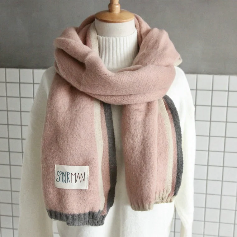 Зимний женский шарф, плотный шерстяной роскошный шарф, кашемировый вязаный шарф из пашмины, шарфы для дам, детский шарф, длинный шарф - Цвет: pink adult
