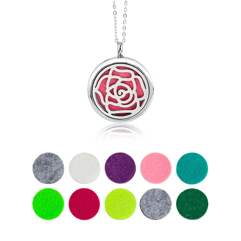 

Sweetvally Essential Oil Aromatherapy Diffusion Necklace Round Silver Pendant Aromatherapy Jewelry