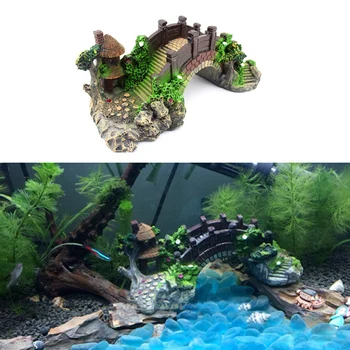 

Aquarium Ornament Bridge Resin Rockery Fake Rock Bridges Pavilion Tree Landscape Fish Tank Decor JAN88