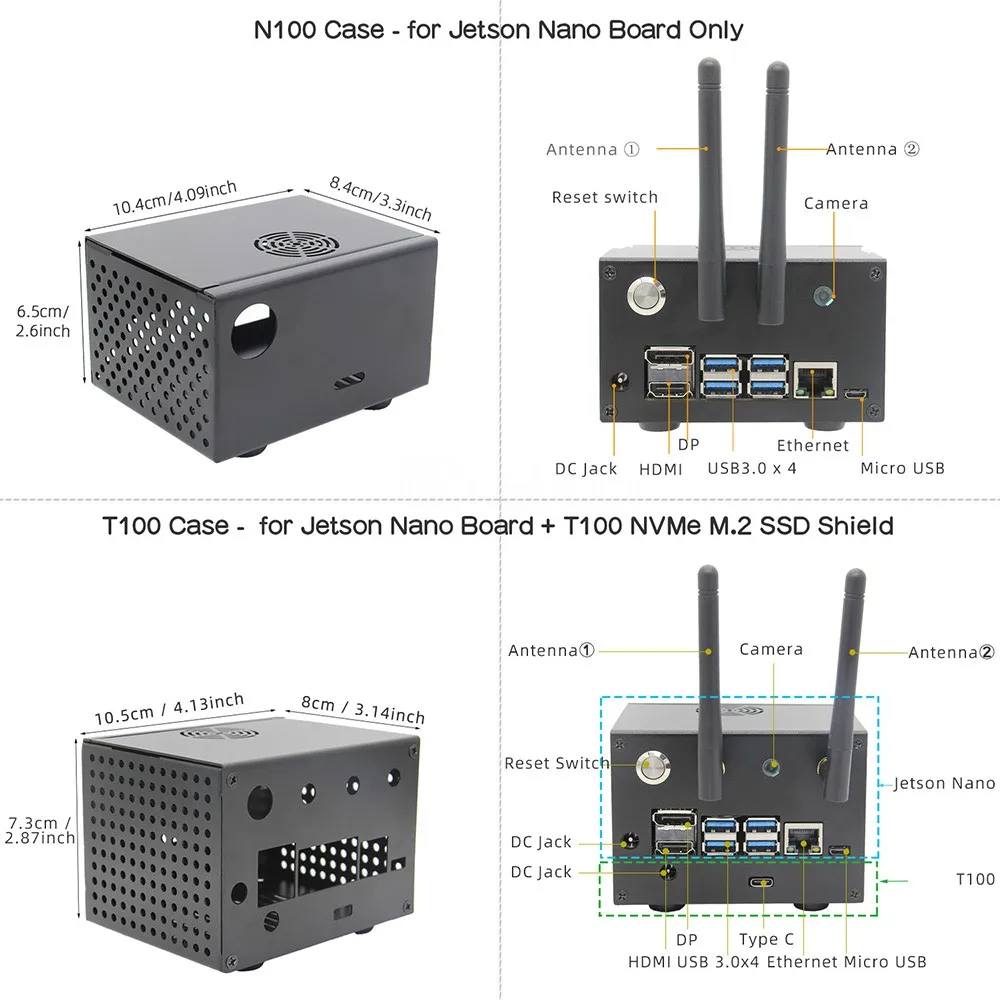 NVIDIA Jetson Nano T100 металлический чехол для NVIDIA Jetson Nano Developer Kit и T100 NVMe M.2 SSD Shield