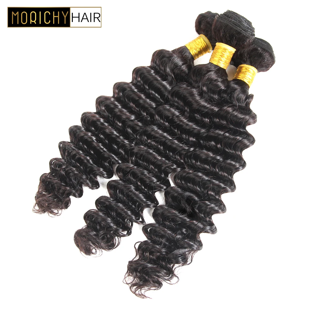 Morichy Deep Wave Brazilian Hair Weave Boundles Non-Remy Human hair Natural Balck Human hair 3/4 PCS Free Shipping