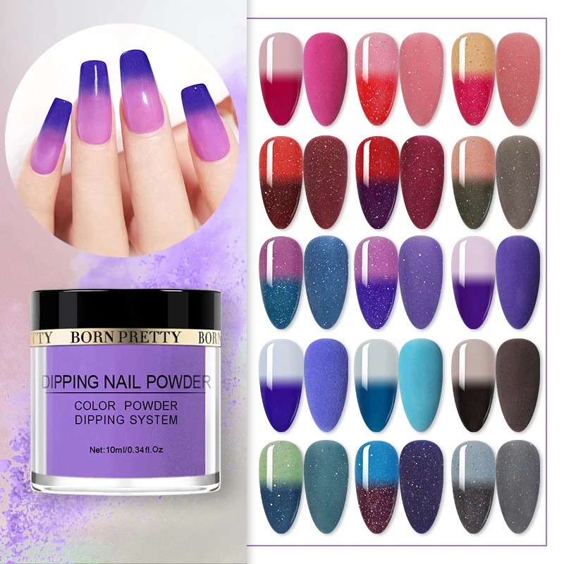 

BORN PRETTY Thermal Dip Nail Powder Temperature Color Changing Pigment Dust Natural Dry Dipping Nail Power Nail Art Decorations