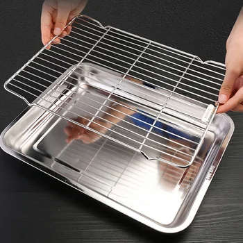 

Barbecue Food Picnic Home Camping Non Toxic Cooling Rack Durable Grilling Oven Baking Tray Square Kitchen Stainless Steel