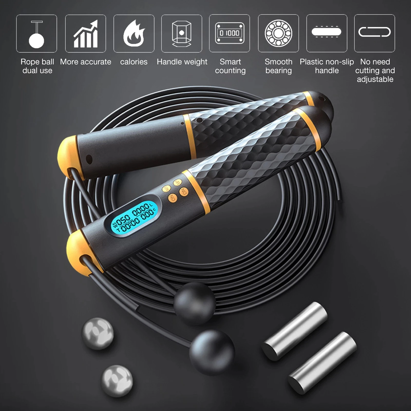 Digital Counter Jump Rope Cordless Skipping Fitness Lose Weight Boxing Training 