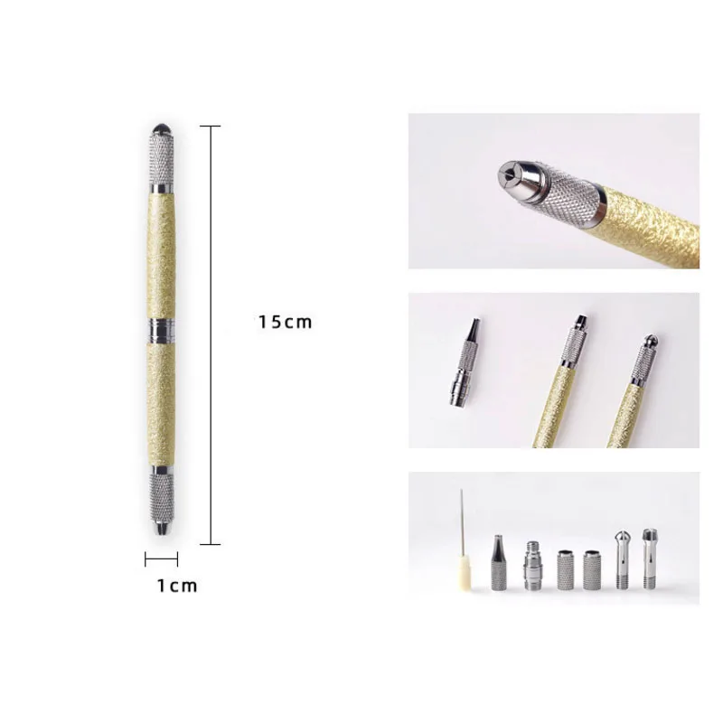 

3 IN 1 Microblading Pen with needles Permanent Makeup Pen Machine for Manual Eyebrow Tattoo (gold)