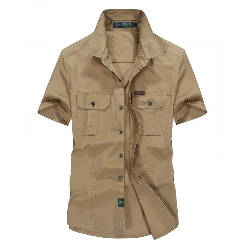 Camisa informal de manga corta para hombre, camisetas de trabajo de dos bolsillos en el pecho de corte Regular, ropa de moda, Tops de Color liso