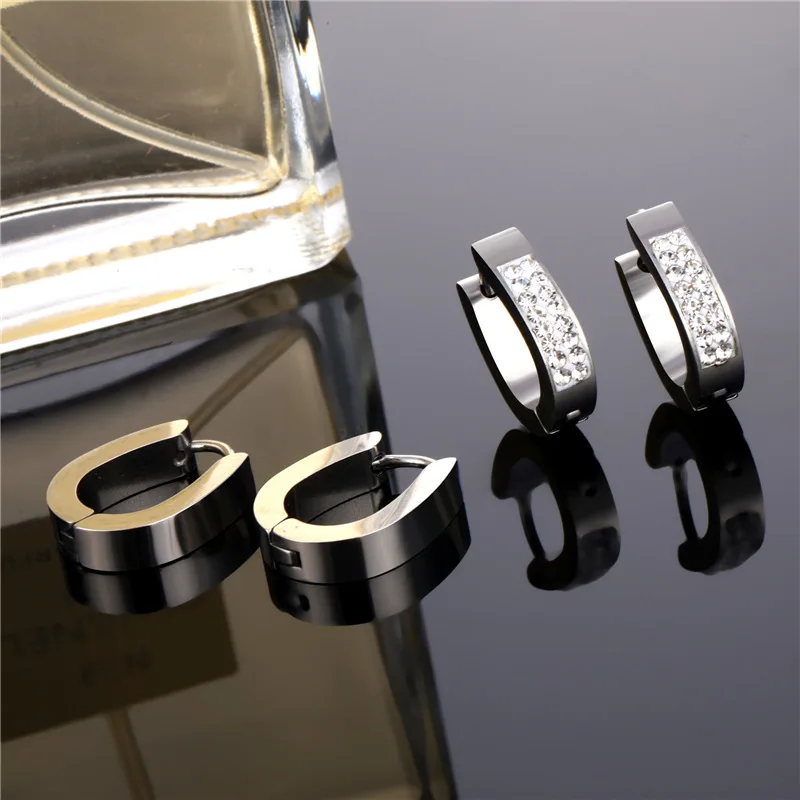 1 Pair Punk Men/Women Small Ear Circle Earrings Stainless Steel Piercing Ear Buckles Heart Round Hoop Earring Gothic Jewelry