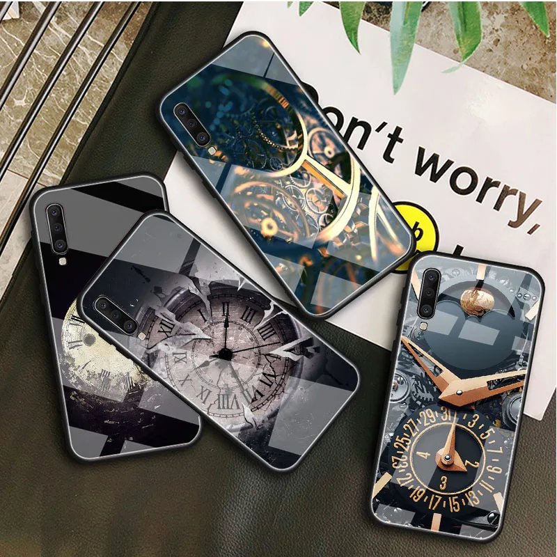 Vintage clock Tempered Glass Case For Samsung Galaxy A10S A10E A20S A20E A30S A40 A50S A60 A70 A80 A90 A6 A7 A8 Cover Shell | Мобильные