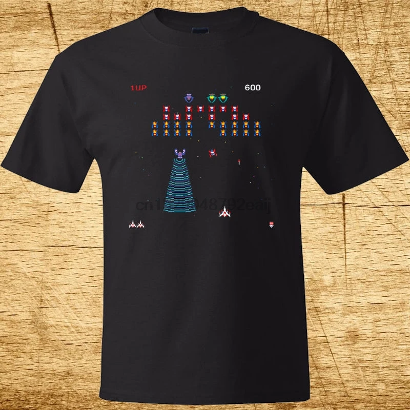 Galaga Arcade Game Retro Gamer Classic Mens Black T Shirt Size S 3Xl 100% Cotton O Neck Shirts Male Low Price Steampunk | Мужская одежда
