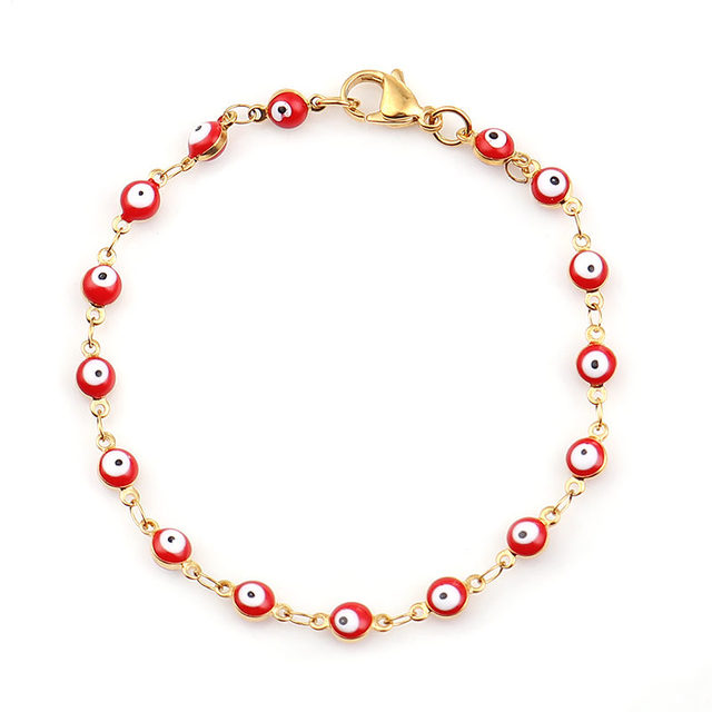 Stainless Steel Bracelets Gold Blue Red Evil Eye Enamel Bead Bracelet Jewelry For Women Men Gifts 18.7cm Long, 1 PC