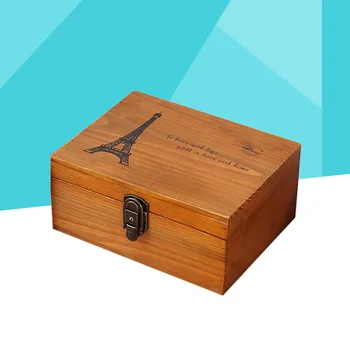 

Wooden Storage Box Wood Jewelry Sundries Case Organizer Gift Box (Small Size French Pattern Retro Color)
