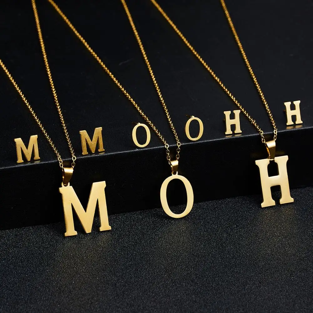 

Elegant Letter A H Stainless Steel Gold Necklace Earrings Jewelry Set for Women New Fashion Bridal Party Jewelry Gifts