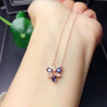 

Natural Sapphire Necklace fashionable gem quality 925 silver 3x4mm
