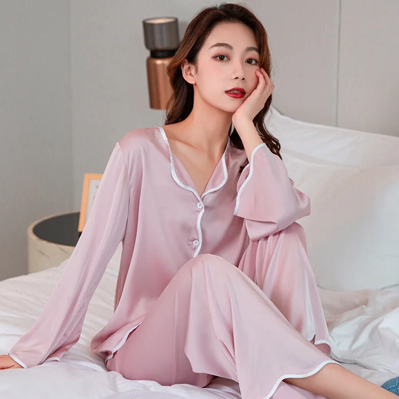 

Loungewear Women Two Pieces Pajamas Set Casual Satin Sleepwear Pyjamas Soft Nightgown Home Clothes 2021 New Pijamas Nightwear