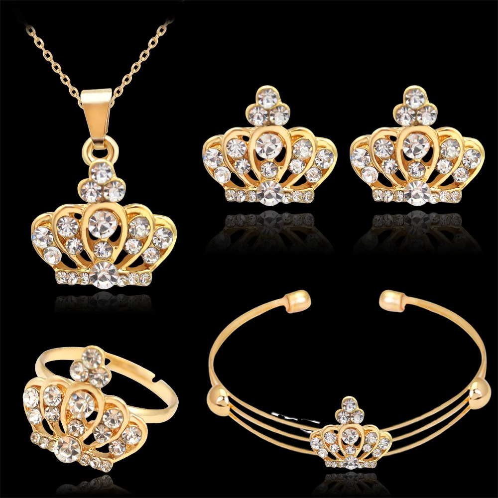 

Fashionable crown pendant necklace/earrings/ring/bracelet 4 parts equisite delicate banquet party weddingjewelry suit