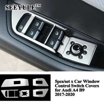 

5pcs/set SEEYULE Styling Car Window Control Switch Panel Cover Decoration Trim Sticker Accessories for Audi A4 B9 2017-2020