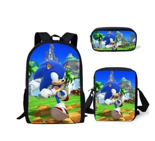 Модный комплект из 3 предметов, рюкзак Sonic The с рисунком ежа, школьные сумки для студентов, мультяшный рюкзак