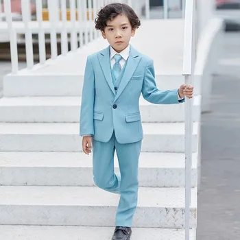 

Light blue Wedding Boy Suits 3 Pieces Suits For Kids Custome Homme Formal Classic Boy Blazers Tuxedos (Jacket+Pant+Vest)