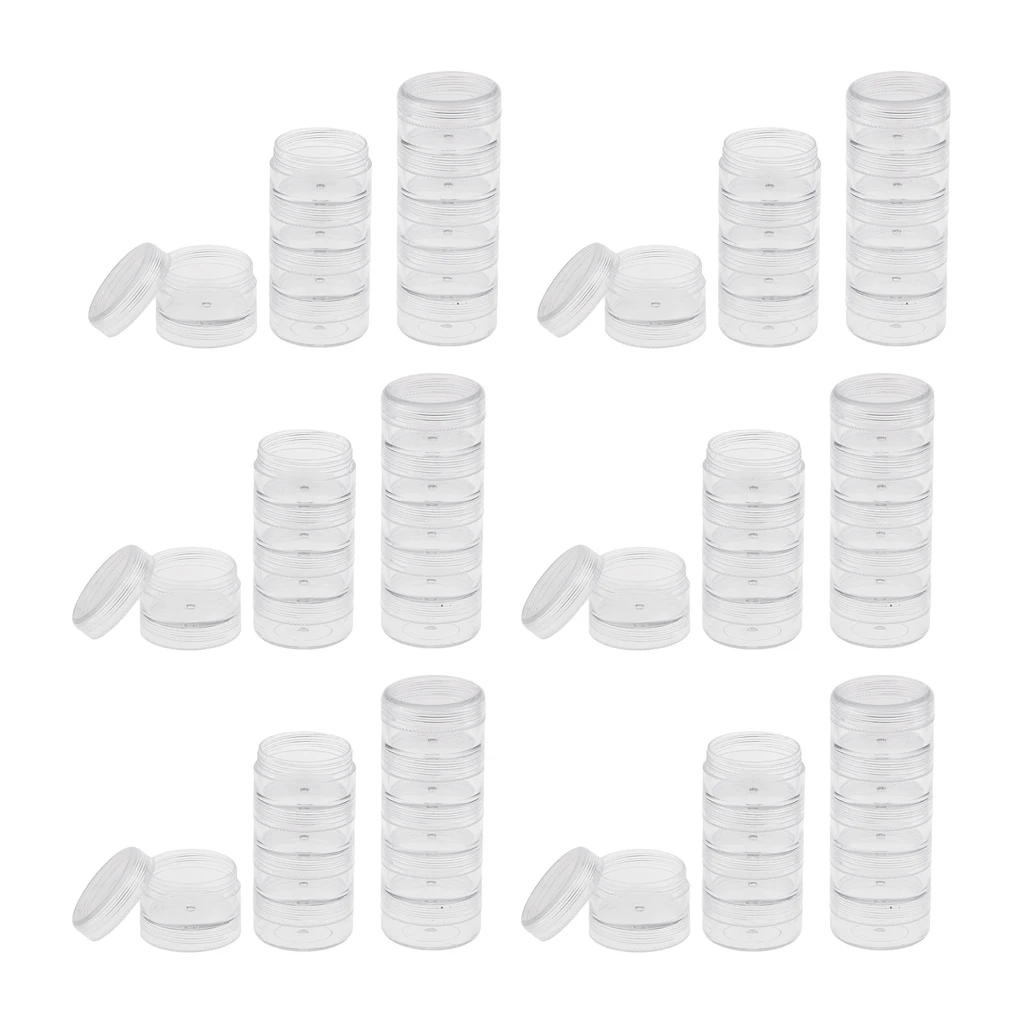 12Set 5 Stackable Clear Screw Top Jar Storage Containers Craft Jewelry Bead Box