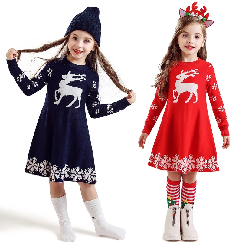 Рождественское платье для девочек; детское платье принцессы для девочек; платье с длинными рукавами и принтом оленя и снежинки; новогодний костюм; праздничное платье; vestidos