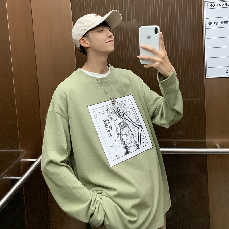 

2019 Autumn And Winter Men's New Casual Solid Color Cartoon Pattern Round Neck Loose Temperament Trend Cotton Hoodies
